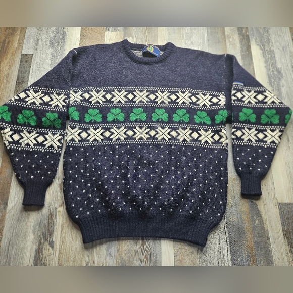 Blarney Castle Designs Sweater Medium Shamrocks Wool Fairisle - Picture 1 of 14
